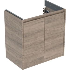 Meuble vasque Geberit Renova Compact 504085JR1, 2 portes, largeur 59,7 cm, structure en bois mélaminé avec façade en noyer.