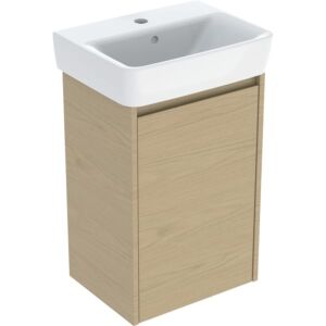 Ensemble lavabo Geberit Renova Plan 504034PS1, vasque blanche, corps et façade en chêne naturel/structure en bois mélaminé, largeur 45 cm