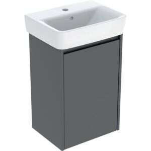 Ensemble lavabo Geberit Renova Plan 504034JK1, vasque blanche, corps et façade en lave, finition laquée satinée, largeur 45 cm
