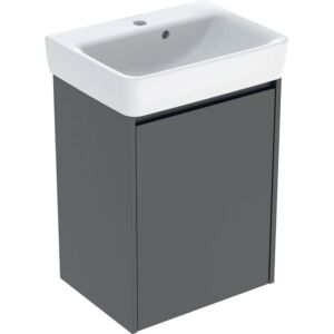 Ensemble lavabo Geberit Renova Plan 504035JK1, vasque blanche, corps et façade en lave, finition laquée satinée, largeur 50 cm