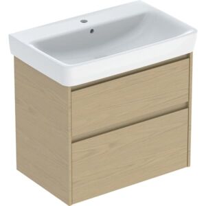 Geberit Renova Plan washbasin set 504037PS1 with base cabinet, carcass/front natural oak / melamine wood structure, width 75 cm