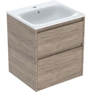 Meuble vasque Geberit Renova Plan 504038JR1, largeur 55 cm, structure en bois mélaminé avec façade en noyer, vasque blanche