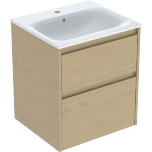 Ensemble meuble-lavabo Geberit Renova Plan 504038PS1, largeur 55 cm, structure en chêne naturel et mélaminé, vasque blanche