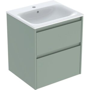 Meuble vasque Geberit Renova Plan 504038IK1, largeur 55 cm, corps et façade vert sauge, finition laquée satinée, vasque blanche