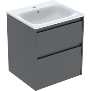 Meuble sous-vasque Geberit Renova Plan 504038JK8, largeur 55 cm, caisson/façade lave/finition laquée satinée, vasque blanche/KeraTect