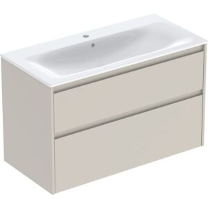 Geberit Renova Plan vanity unit 504041DB1, width 100cm, body/front sand grey / lacquered satin finish, washbasin white