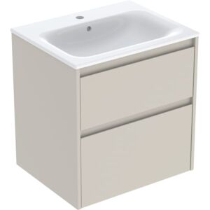 Meuble sous-vasque Geberit Renova Plan 504039DB8, largeur 60 cm, corps/façade gris sable / finition laquée satinée, vasque blanche / KeraTect