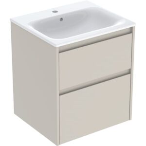 Meuble sous-vasque Geberit Renova Plan 504038DB1, largeur 55 cm, corps et façade gris sable, finition laquée satinée, vasque blanche