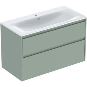 Geberit Renova Plan vanity unit set 504041IK1, width 100cm, body/front sage green / lacquered satin finish, washbasin white