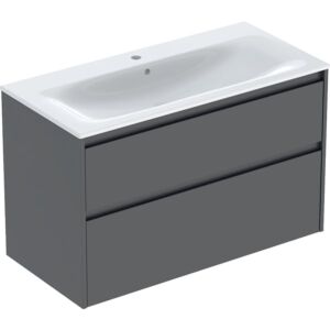 Geberit Renova Plan Möbel-Waschtisch-Set 504041JK8 Breite 100cm, Korpus/Front lava / lackiert seidenmatt, Waschtisch weiß / KeraTect