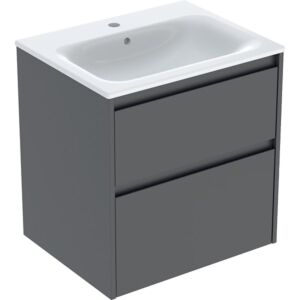 Geberit Renova Plan Bathroom Vanity Unit 60 cm 504039JK1 with basin, thin rim, colour lava matt finish, 2 drawers