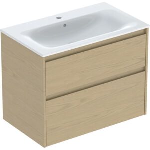 Geberit Renova Plan vanity unit 504040PS8, 80cm wide, carcass/front in natural oak / melamine wood structure, white washbasin / KeraTect