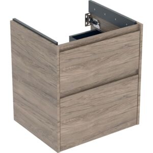 Meuble-lavabo Geberit Renova Plan 504026JR1 avec 2 tiroirs, structure en bois mélaminé avec façade et caisson en noyer, largeur 54,6 cm