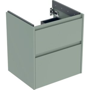 Meuble-lavabo Geberit Renova Plan 504026IK1, 2 tiroirs, structure/façade vert sauge, finition laquée satinée, largeur 54,6 cm