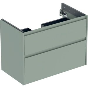 Meuble-lavabo Geberit Renova Plan 504031IK1, 2 tiroirs, structure/façade vert sauge, finition laquée satinée, largeur 84,6 cm