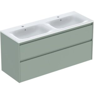 Ensemble meuble-lavabo double Geberit Renova Plan 504042IK1, largeur 130 cm, corps et façade vert sauge, finition laquée satinée, vasque blanche