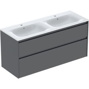 Geberit Renova Plan double vanity unit set 504042JK8, width 130cm, carcass/front lava / lacquered satin finish, washbasin white / KeraTect