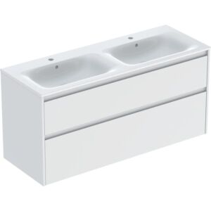 Geberit Renova Plan Doppelmöbel-Waschtisch-Set 504042001 Breite 130cm, Korpus/Front weiß / lackiert seidenmatt, Waschtisch weiß