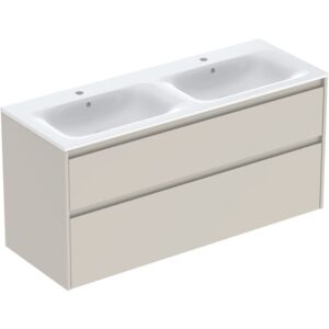 Geberit Renova Plan double vanity unit set 504042DB1, width 130cm, carcass/front sand grey / lacquered satin finish, washbasin white