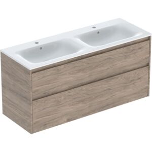 Geberit Renova Plan double vanity unit set 504042JR1, width 130cm, carcass/front walnut/melamine wood structure, washbasin white