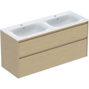 Ensemble meuble-lavabo double Geberit Renova Plan 504042PS8, largeur 130 cm, structure en chêne naturel/façade en mélaminé, vasque blanche/KeraTect