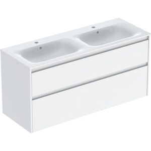 Geberit Renova Plan Doppelmöbel-Waschtisch-Set 504042018 Breite 130cm, Korpus/Front weiß / lackiert seidenglanz, Waschtisch weiß / KeraTect