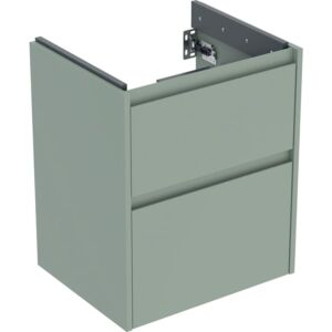 Meuble-lavabo Geberit Renova Plan 504025IK1, 2 tiroirs, structure/façade vert sauge, finition laquée satinée, largeur 50,4 cm