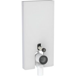 Geberit Monolith Plus floor-standing toilet module 131203TD7, white front, brushed aluminum side panels, installation height 101cm