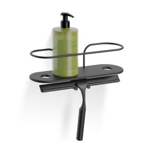 Giese Duschkorb 40603-14 Montage an Brausestange, mit Haken und Duschwischer, schwarz matt