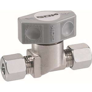 Vanne à action rapide GOK 0370000 nickelée, PS 16 bar, bague coupante type D, RVS 6 x RVS 6