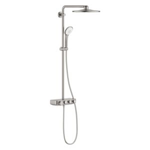 Grohe système de douche 26507DC0 supersteel, avec thermostat AP, bras de douche pivotant 45cm