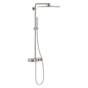 Grohe système de douche 26508DC0 supersteel, avec thermostat AP, bras de douche pivotant 45cm