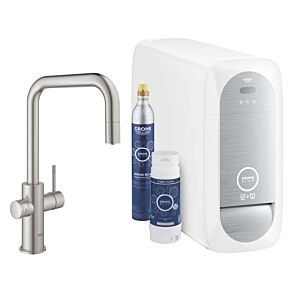 Grohe Blue Home Spültisch-Einhebelmischer 31543DC0 Supersteel, U-Auslauf-Starter Kit, herausziehbarer Mousseurauslauf