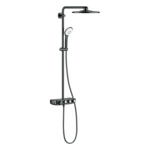 Grohe shower system 26507A00 hard graphite, with surface-mounted thermostat, shower arm 45cm swiveling