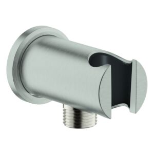 Coude de sortie murale Grohe 26658DC0 1/2&quot;, avec support mural pour douche, rosace ronde, acier inoxydable
