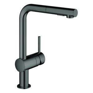 Grohe Minta Spültisch-Einhebelmischer 30274A00 hard graphite, herausziehbare Dual-Spülbrause, L-Auslauf