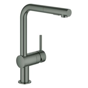 Grohe Minta Spültisch-Einhebelmischer 30274AL0 hard graphite gebürstet, herausziehbare Dual-Spülbrause, L-Auslauf