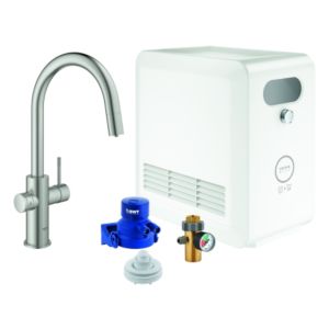 Grohe Blue Professional single-lever sink mixer 31325DC2 supersteel, starter kit, C-spout, Bluetooth / WIFI