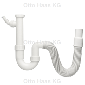 Siphon d&#39;évier HAAS 2805 DN40/50, 1 1/2&quot;, avec tuyau flexible et raccord d&#39;appareil, polypropylène, blanc