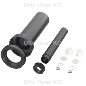 HAAS PE wall toilet connection fitting 3603 DN 110/110, white cover caps, 300mm, weldable, black