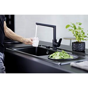 robinet de cuisine Hansa Hansatwist pivotante , projection 193mm, noir mat