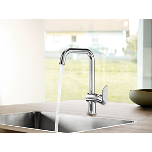 Hansa HANSABASIC kitchen tap 55562203, side-mounted lever, swiveling, 200mm projection, DN 15, chrome