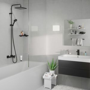 hansgrohe Vernis Shape 240 1jet showerpipe 26900670 with bath thermostat, matt black
