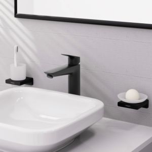 hansgrohe Logis Einhebel-Waschtisch-Armatur 71090670 Ablaufgarnitur Kunststoff Zugstange, ohne CoolStart, Ausladung 166mm, mattschwarz