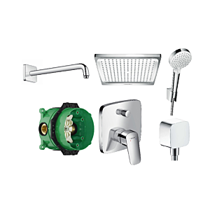 hansgrohe Logis Duschsystem Unterputz Komplettset mit Armatur, Kopfbrause 240mm und Brausearm, Handbrause