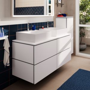 Meuble sous-vasque Hansgrohe Xilesa E 54305700 1375x550mm, 4 tiroirs, sans PushOpen, blanc mat