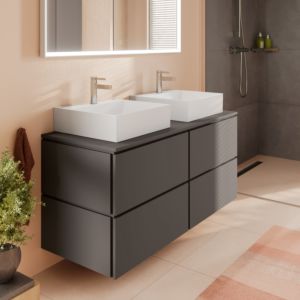 Meuble sous-vasque Hansgrohe Xilesa E 54306760 1375x550mm, 4 tiroirs, avec PushOpen, gris ardoise mat