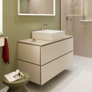 hansgrohe Xilesa E vanity unit 54304780 2 drawers with PushOpen, 1180 x 550 mm, sand beige matt