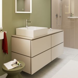 Meuble sous-vasque Hansgrohe Xilesa E 54306780 1375x550mm, 4 tiroirs, avec PushOpen, beige sable mat