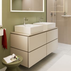 Meuble sous-vasque Hansgrohe Xilesa E 54305780 1375x550mm, 4 tiroirs, sans PushOpen, beige sable mat